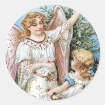 Christmas Angel with Child Round Stickers