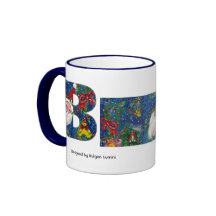CHRISTMAS B LETTER / SANTA   RED RIBBON MONOGRAM COFFEE MUGS