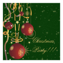 Christmas Balls And Ribbons green Party Invitation