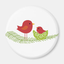 Christmas Birds on Tree Refrigerator Magnet