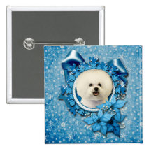Christmas - Blue Snowflake - Bichon Frise Button