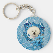 Christmas - Blue Snowflake - Bichon Frise Key Chains