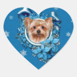 Christmas - Blue Snowflakes - Yorkshire Terrier Heart Sticker