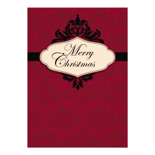 Christmas Brocade Red Card 2 Custom Invitations
