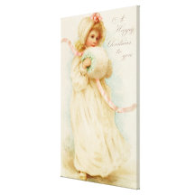 Christmas card depicting a girl with a muff gallery wrapped canvas