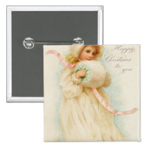 Christmas card depicting a girl with a muff pin