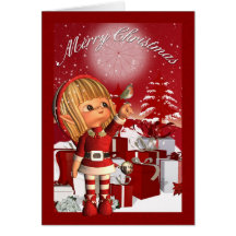Christmas Card With Cute Elf And Robin