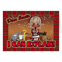 Christmas Card With Naughty Cute Elf Eating Chocla
