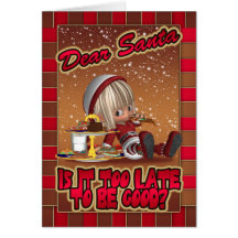 Christmas Card With Naughty Cute Elf Eating Ginger