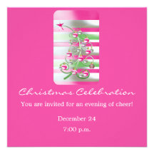Christmas Celebration Pink Deco Tree Custom Announcement