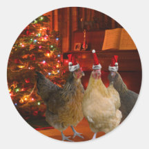 Christmas Chickens Round Sticker