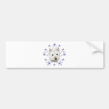 Christmas Cute Westie Dog Art and Snow flake Bumper Stickers