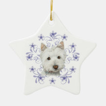 Christmas Cute Westie Dog Art and Snow flake Ornament