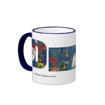 CHRISTMAS D LETTER / SANTA   RED RIBBON MONOGRAM MUGS
