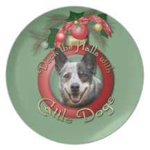 Christmas - Deck the Halls - Cattle Dogs Dinner Plate