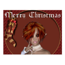Christmas Elf - Redhead Design1 - Fantasy Postcard