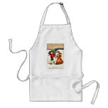Christmas greeting with a boy carrying christmas t aprons