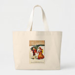 Christmas greeting with a boy carrying christmas t canvas bag