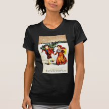 Christmas greeting with a boy carrying christmas t t-shirts