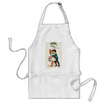 Christmas greeting with a boy hugs a girl apron