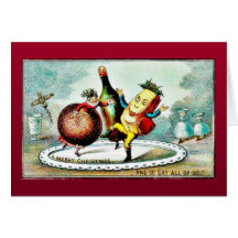 Christmas greeting with cartoon of wines and fruit cards