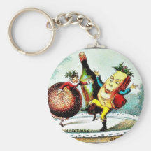 Christmas greeting with cartoon of wines and fruit key chains