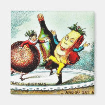 Christmas greeting with cartoon of wines and fruit refrigerator magnet