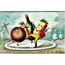 Christmas greeting with cartoon of wines and fruit photo sculpture