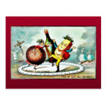 Christmas greeting with cartoon of wines and fruit post card