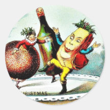 Christmas greeting with cartoon of wines and fruit sticker