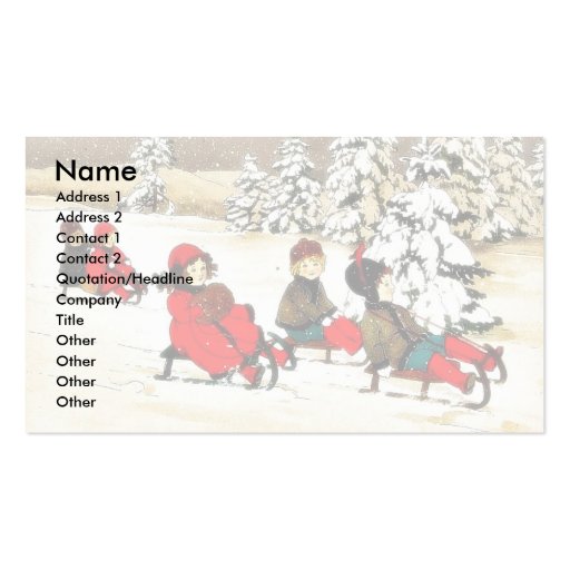 Christmas greeting with kids snow slading business cards