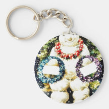 Christmas greeting with snow man wearing garlands key chain