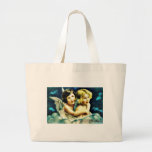 Christmas greeting with two angels huging bag