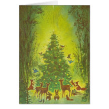 Christmas Greetings Gathering around a tree_1950 Card