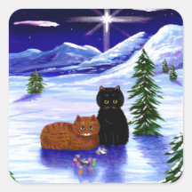 Christmas Holiday Cat Mouse Christian Religious Square Sticker