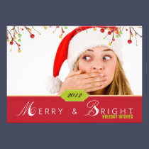 Christmas Holiday Merry & Bright Photocard Red invitations