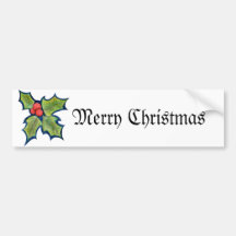 Christmas Holly Leaves, Red Berries Bumper Sticker