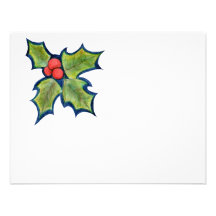Christmas Holly Leaves, Red Berries Invitations