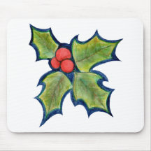 Christmas Holly Leaves, Red Berries Mousepads