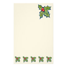 Christmas Holly Leaves, Red Berries Personalized Stationery