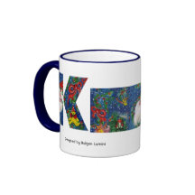 CHRISTMAS K LETTER / SANTA   RED RIBBON MONOGRAM COFFEE MUG