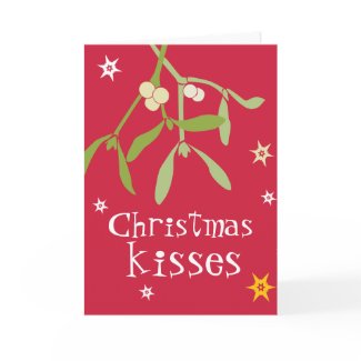 Christmas kisses mistletoe card red card