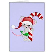 Christmas Mouse Candy Cane Greeting Card