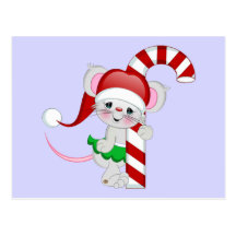 Christmas Mouse Candy Cane Postcard