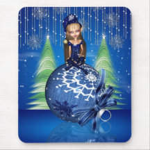 Christmas Mousepad With Cute Elf On Bauble