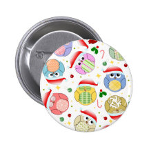 Christmas Owls Design Button