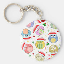 Christmas Owls Design Keychain