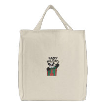 Christmas Panda Bear Embroidered Bag