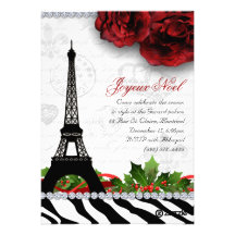 Christmas Paris Card Eiffel Tower Zebra Invite