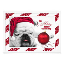 Christmas Party Invitation Bulldog Santa Hat